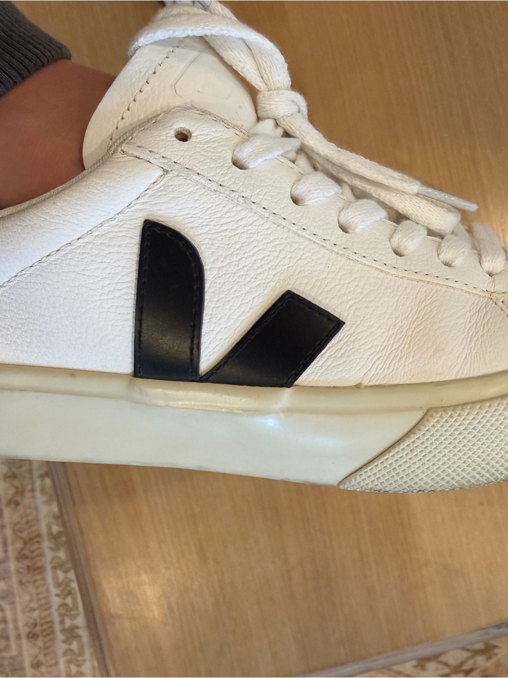 Veja Campo White Leather Sneaker with Black V Accent - Picture 5 of 13